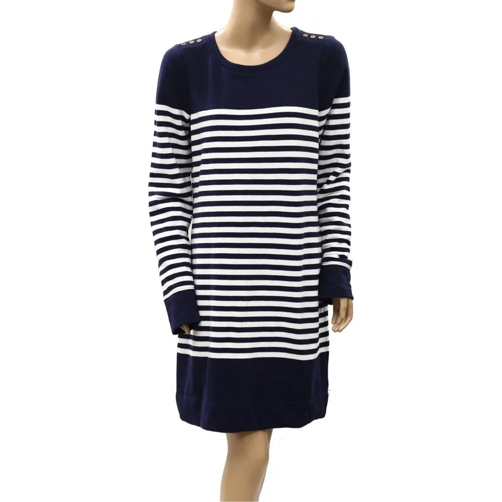 Lilly Pulitzer Long Sleeves Pullover Mini Dress Stripe Printed Cotton L 288586